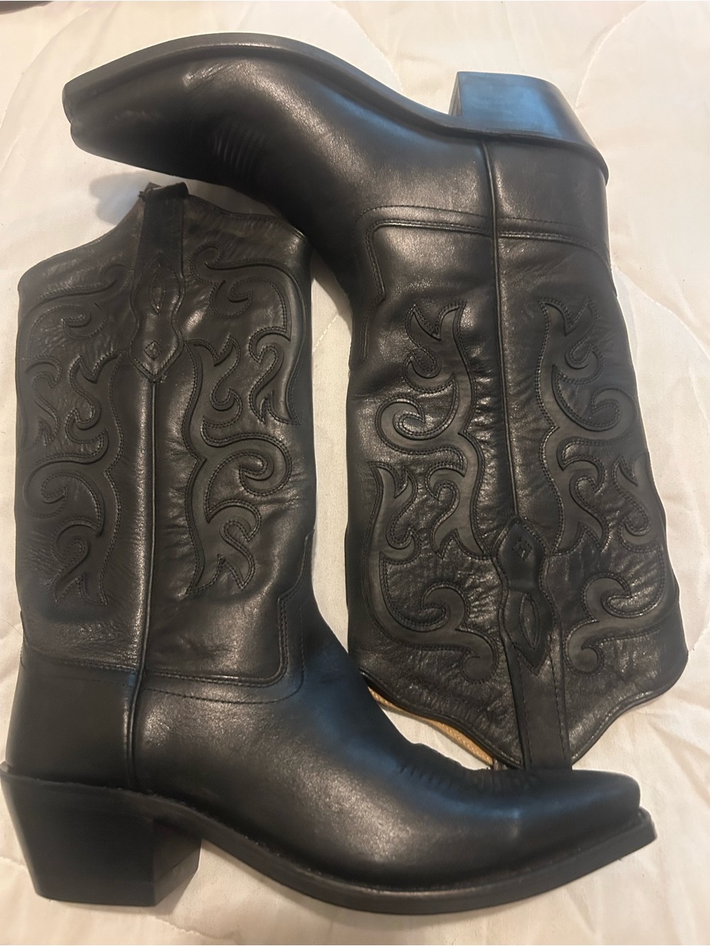 Old West Black Leather Women's Western Heeled Boots